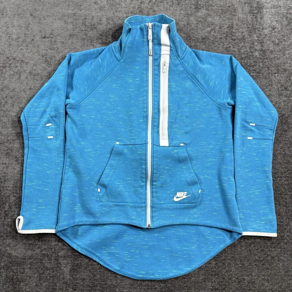 Nike Tech Fleece Jacket‎ Women's Size Medium Blue Moto Cape Full Zip Thumb Holes